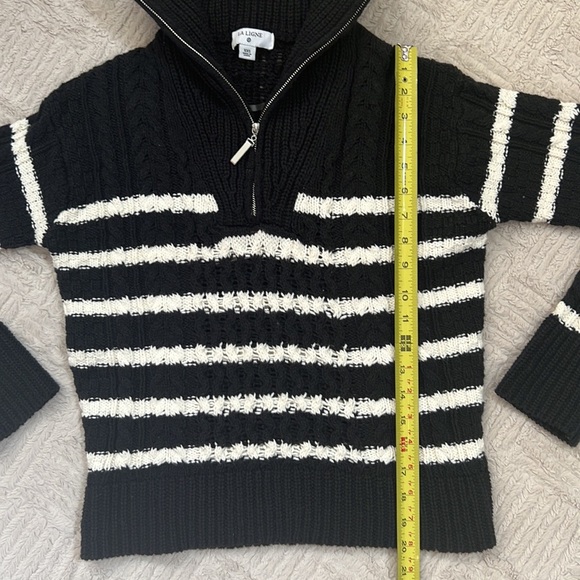 La Ligne x Target Black Quarter Zip Striped Cable Knit Sweater, Size XXS, EUC - Picture 12 of 16